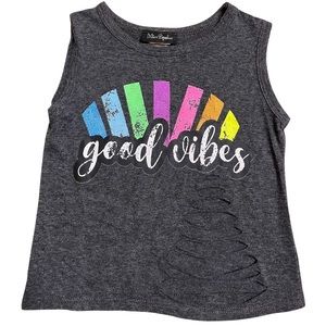 Distressed “Good Vibes”  Muscle Tank 3T
